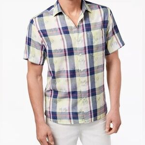 Tommy Bahama Men's Plaid Floral Print Cotton Short Sleeve Shirt Size XL